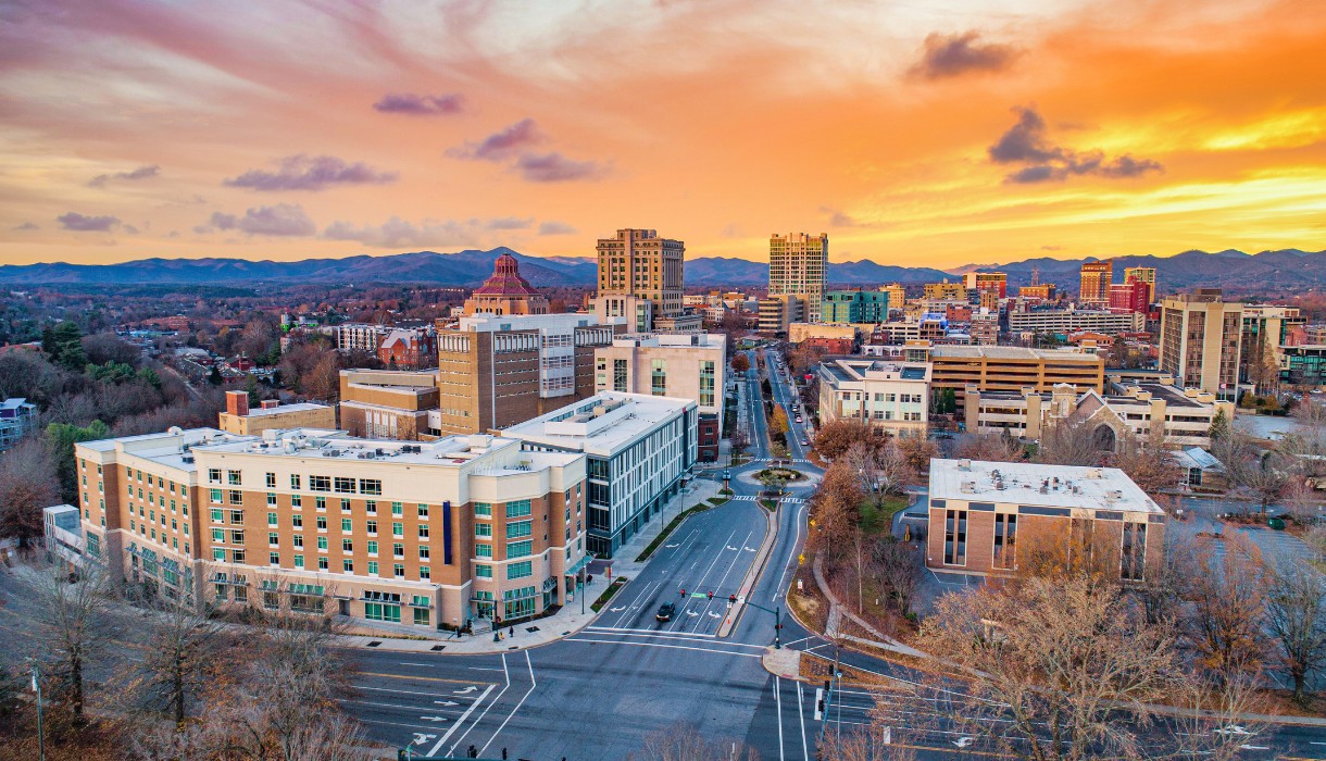 Asheville, North Carolina, USA Drone Skyline Aerial_ image by Kruck20 from Getty Images Neighborhoods in Asheville, NC