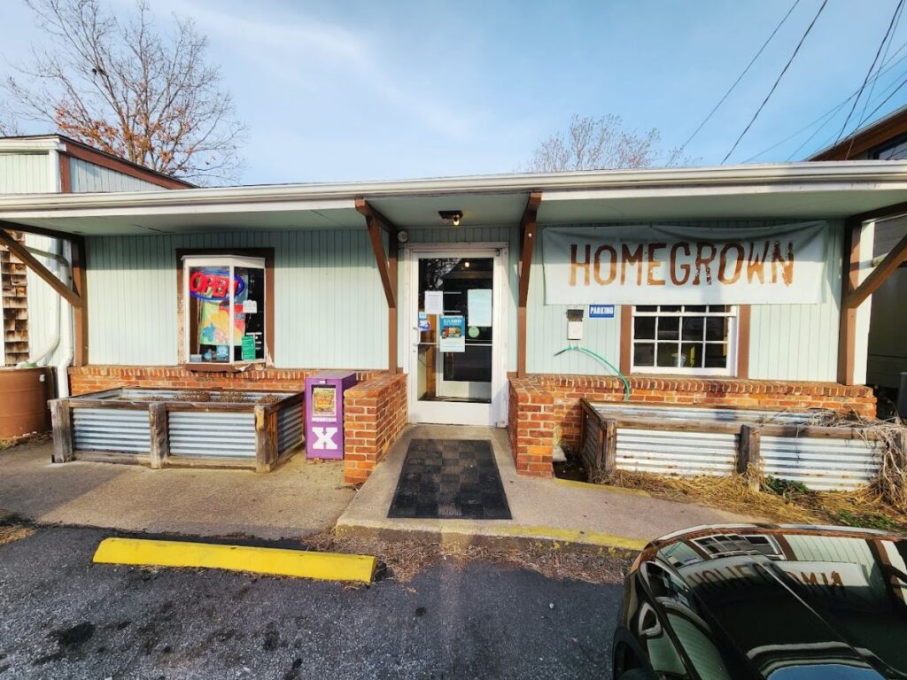 Outside HomeGrown a vegan restaurants in Asheville - Image by John Finley