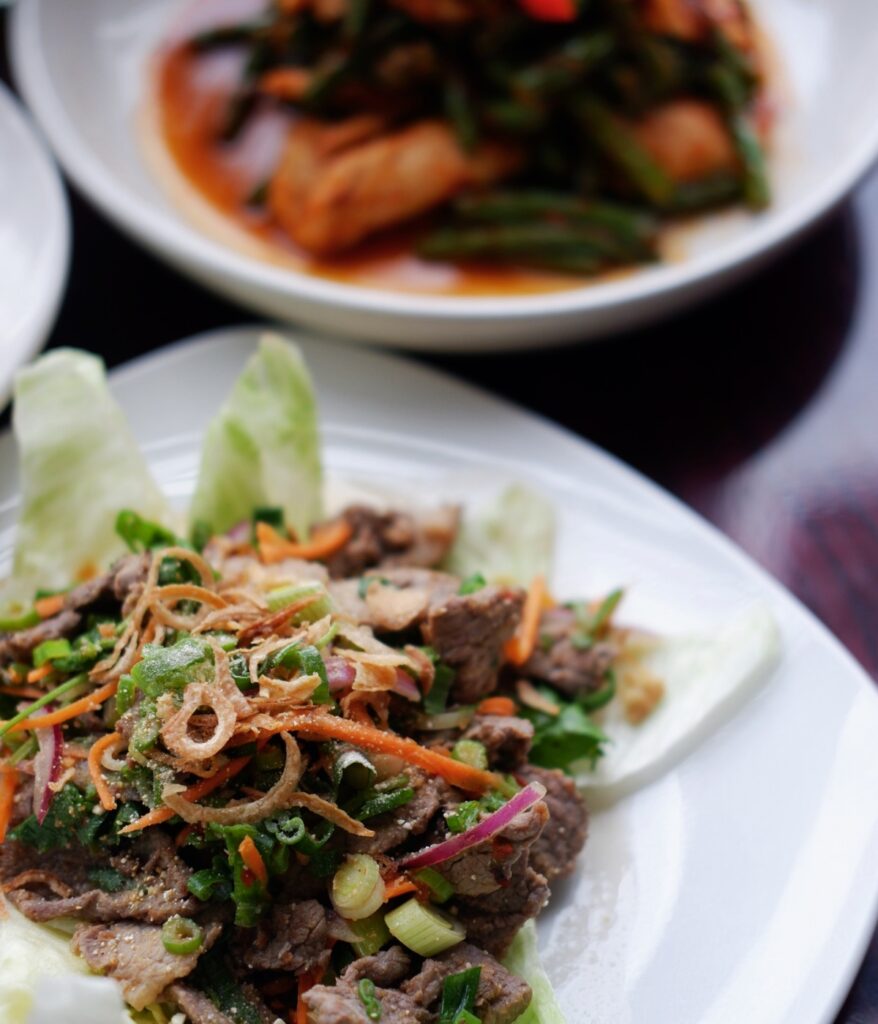 Thai Beef Salad AKA “Nam Tok” at Bee Thai Kitchen Image from Facebook